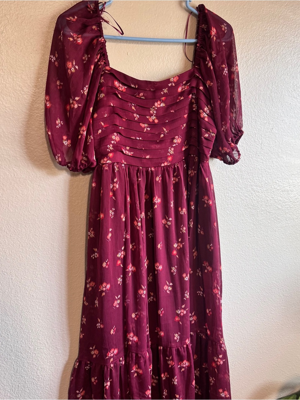 LC Lauren Conrad Burgundy Floral Puff-Sleeve Maxi Dress